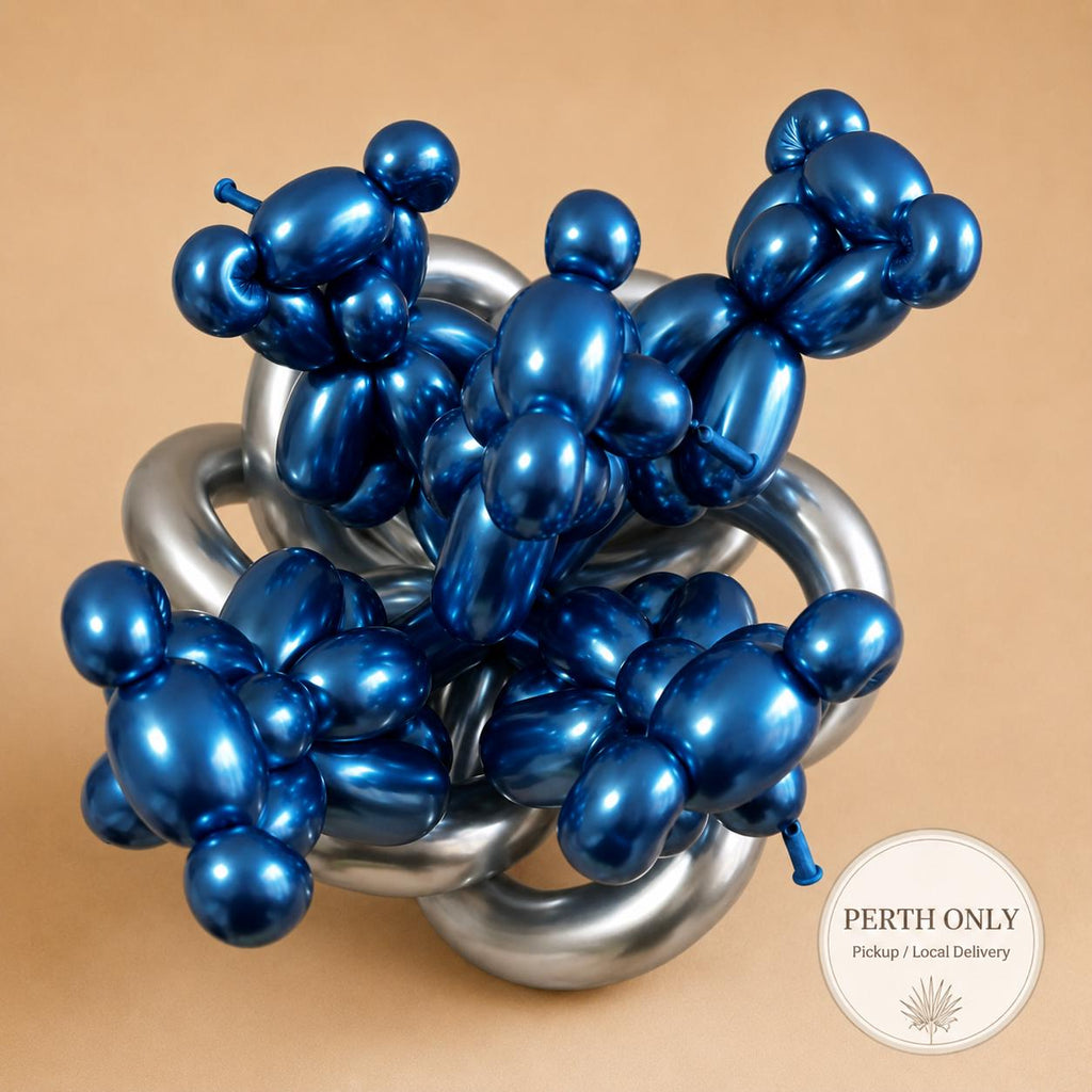 Electric Blue Chrome Teddy Bear Balloon Bouquet