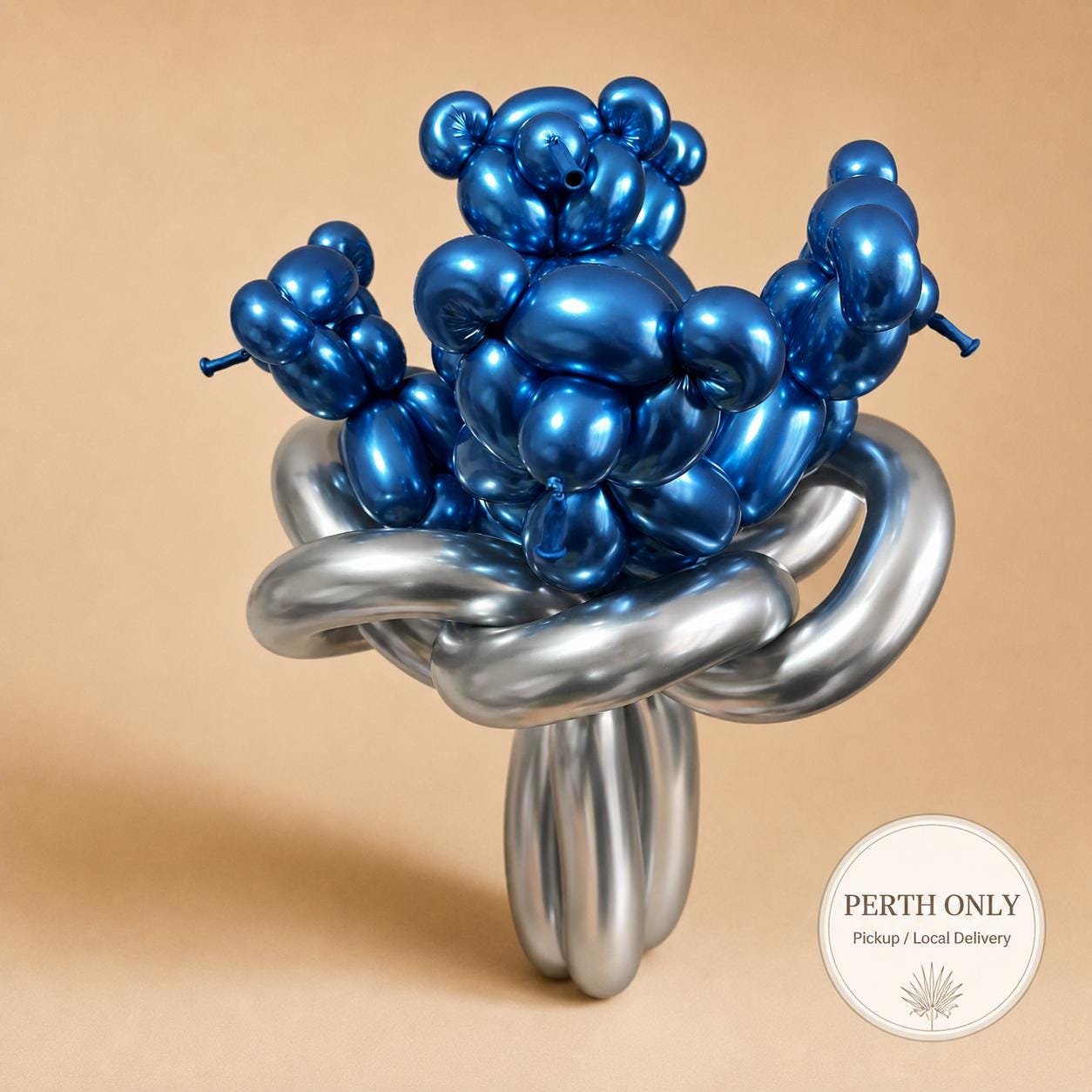 Electric Blue Chrome Teddy Bear Balloon Bouquet