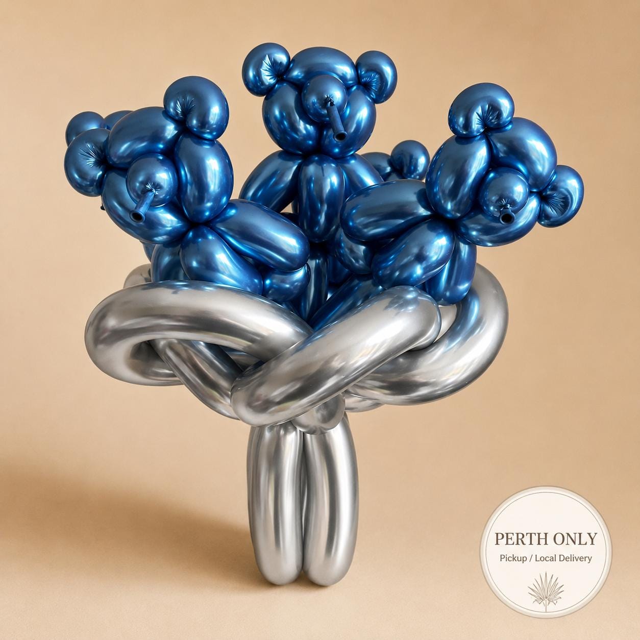 Electric Blue Chrome Teddy Bear Balloon Bouquet