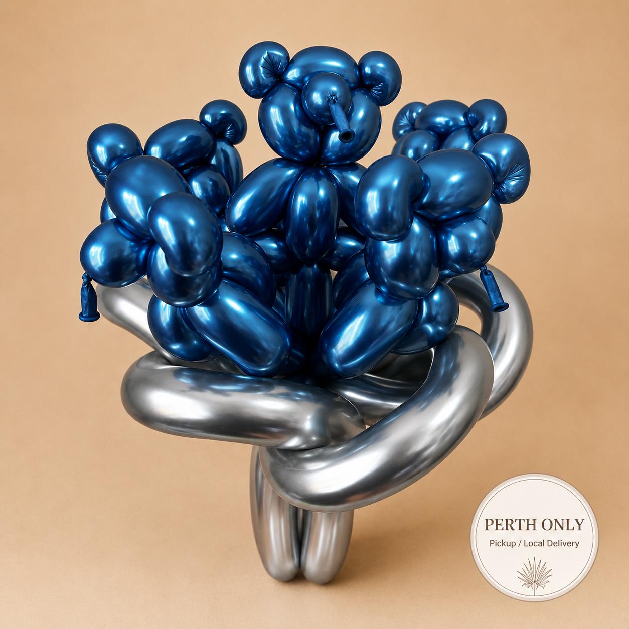 Electric Blue Chrome Teddy Bear Balloon Bouquet