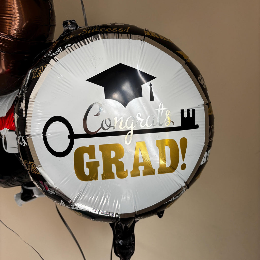 Graduation Bear Balloon Bouquet | Black Gold Congrats Grad Decor Kit