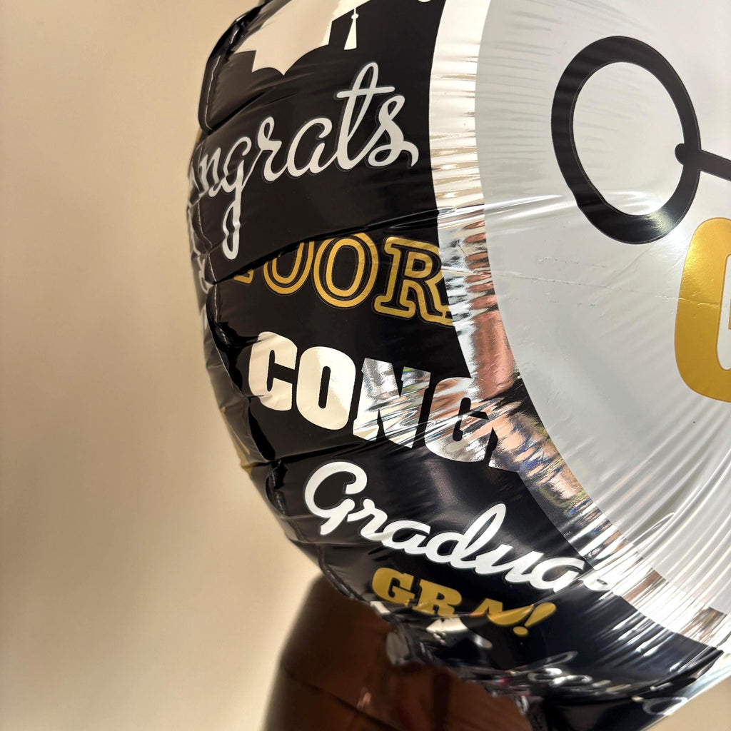 Graduation Bear Balloon Bouquet | Black Gold Congrats Grad Decor Kit