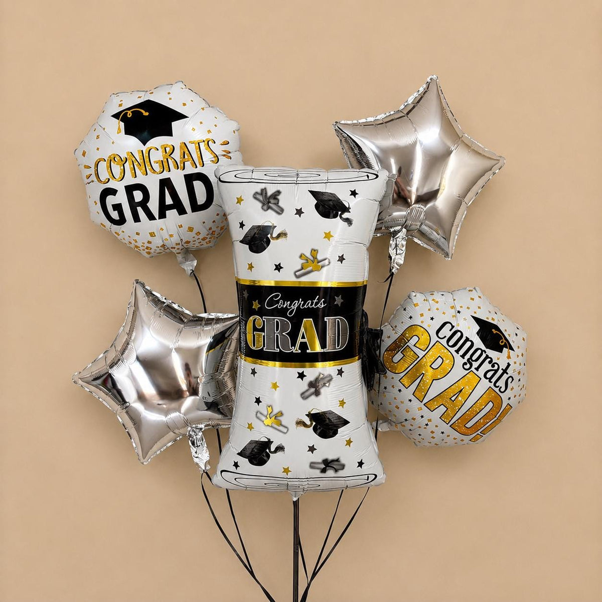 Congrats Grad Balloons Bouquet | Black Gold Confetti Graduation Party Kit | DIY Graduation Balloon Kit