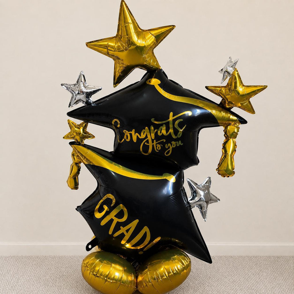 Black & Gold Graduation Balloon Sculpture | Standalone Grad Balloon | Graduation Party Decor | Congrats Grad