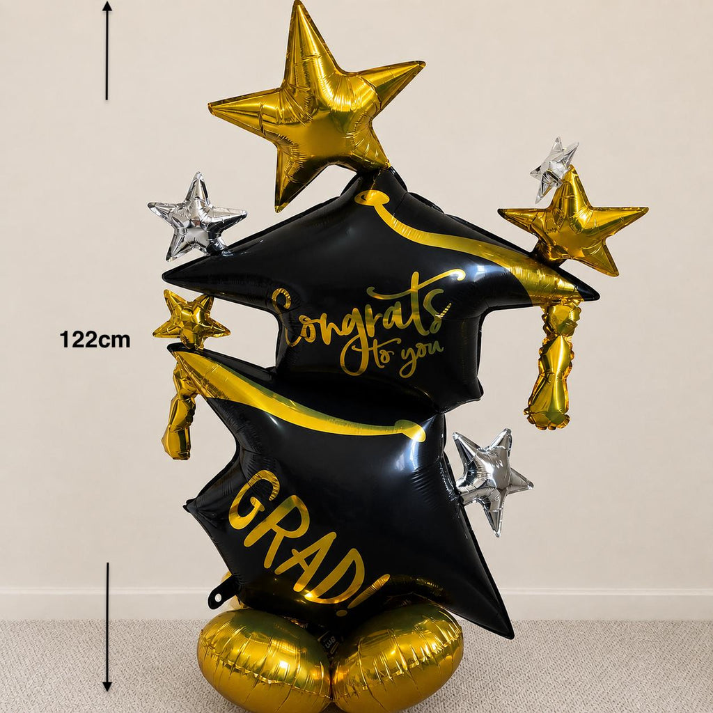 Black & Gold Graduation Balloon Sculpture | Standalone Grad Balloon | Graduation Party Decor | Congrats Grad