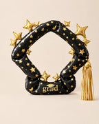 Graduation Balloon Photo Booth Frame, Black & Gold Grad Party Decor, Inflatable Selfie Prop, Graduate Photo Backdrop