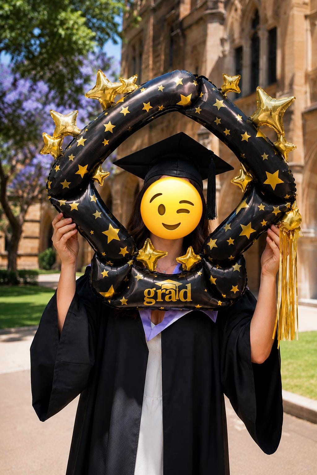 Graduation Balloon Photo Booth Frame, Black & Gold Grad Party Decor, Inflatable Selfie Prop, Graduate Photo Backdrop