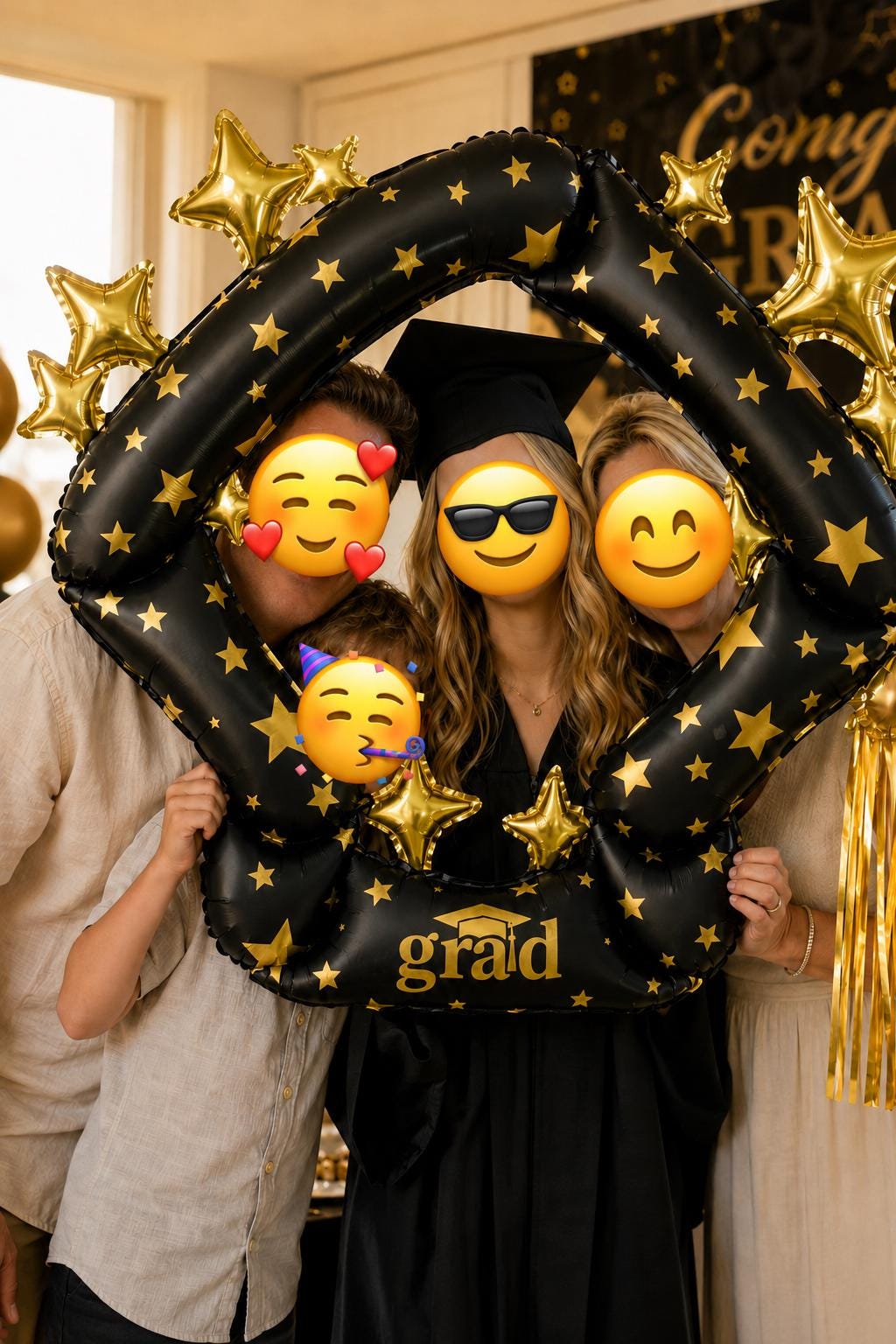 Graduation Balloon Photo Booth Frame, Black & Gold Grad Party Decor, Inflatable Selfie Prop, Graduate Photo Backdrop