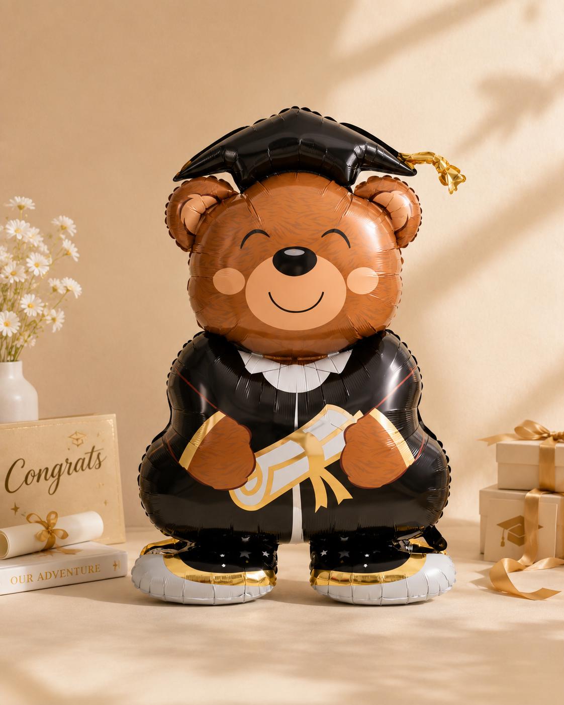 Graduation Bear Balloon, Giant Teddy Bear Foil Balloon with Diploma, Grad Party Decor, College Graduation Gift
