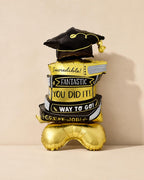 Graduation Books Balloon, You Did It Foil Balloon, Black Gold Grad Party Decor, Graduation Cap Book Stack