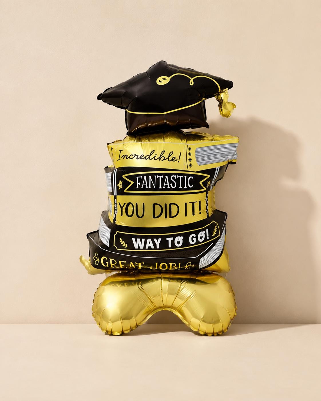 Graduation Books Balloon, You Did It Foil Balloon, Black Gold Grad Party Decor, Graduation Cap Book Stack