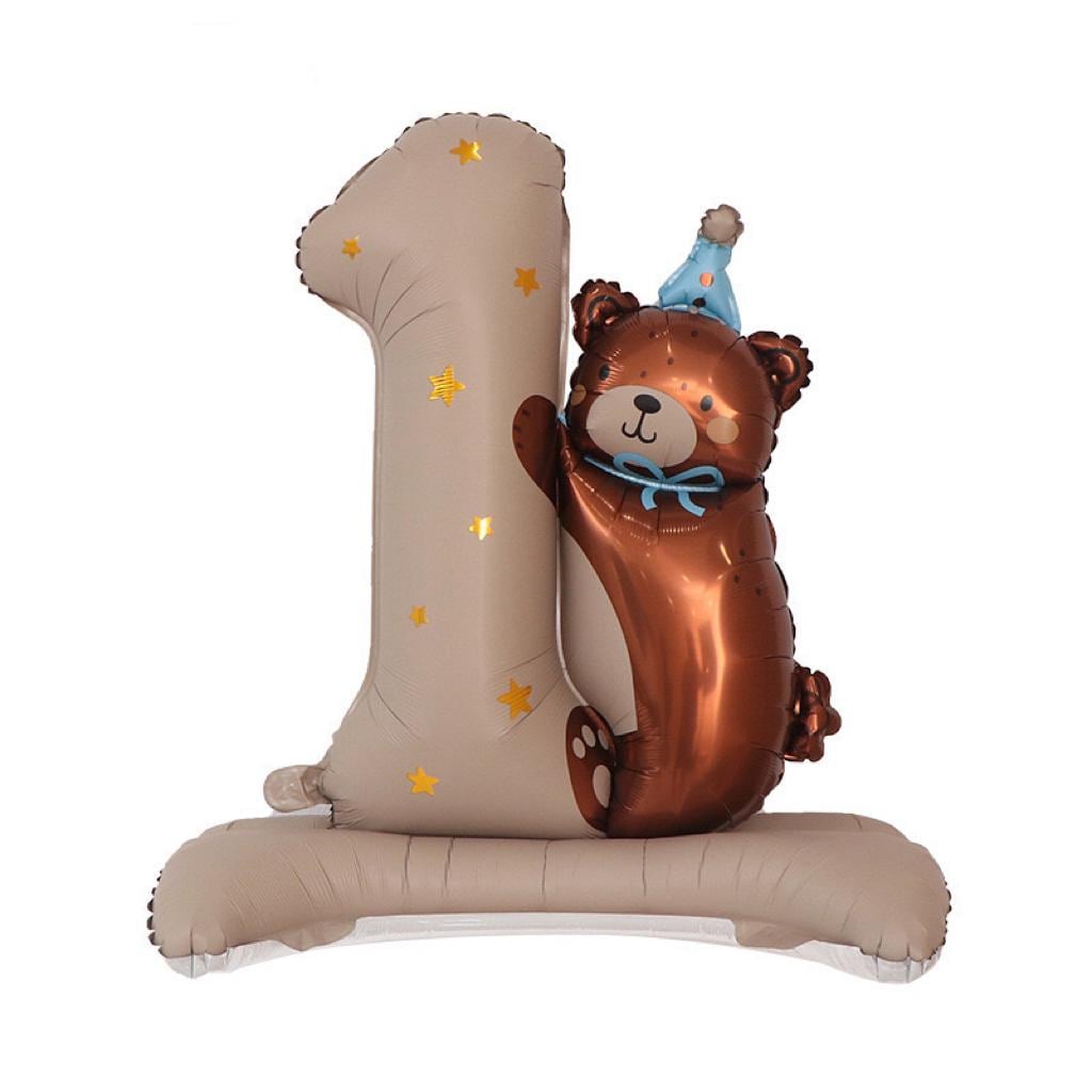 Giant 1st Birthday Balloon Stack | Number 1 Teddy Bear Balloon | Baby Birthday Decor | Freestanding First Birthday Party Decoration