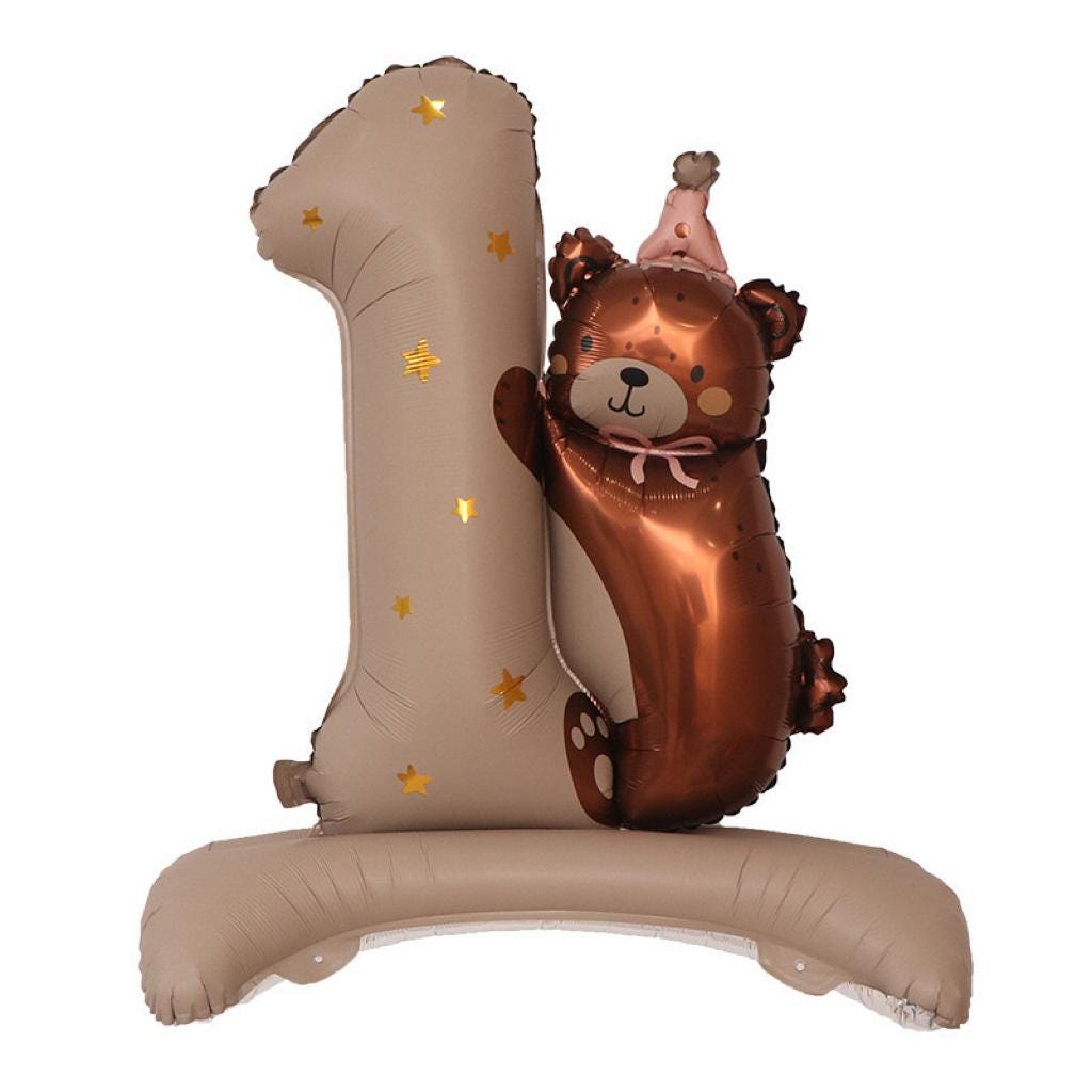 Giant 1st Birthday Balloon Stack | Number 1 Teddy Bear Balloon | Baby Birthday Decor | Freestanding First Birthday Party Decoration