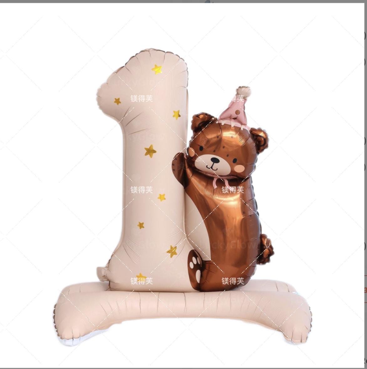Giant 1st Birthday Balloon Stack | Number 1 Teddy Bear Balloon | Baby Birthday Decor | Freestanding First Birthday Party Decoration
