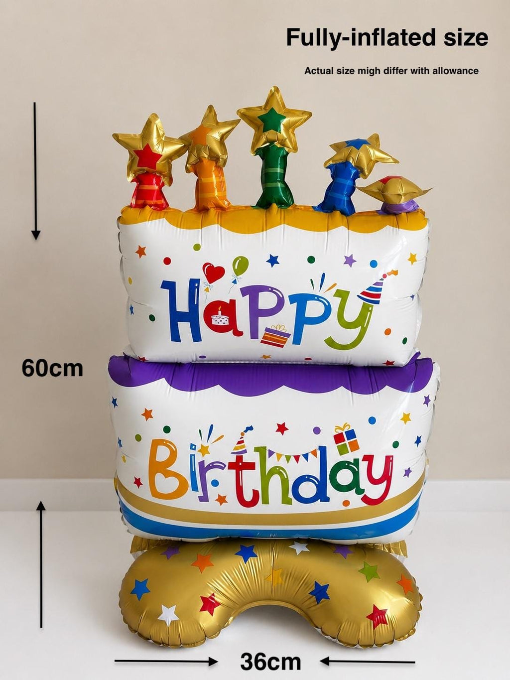 Giant Birthday Cake Balloon Stack – Fun Birthday Party Decoration | Freestanding Foil Balloon Cake Centrepiece | Birthday Balloon Display