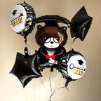 Graduation Bear Balloon Bouquet | Black Gold Congrats Grad Decor Kit