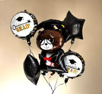 Graduation Bear Balloon Bouquet | Black Gold Congrats Grad Decor Kit