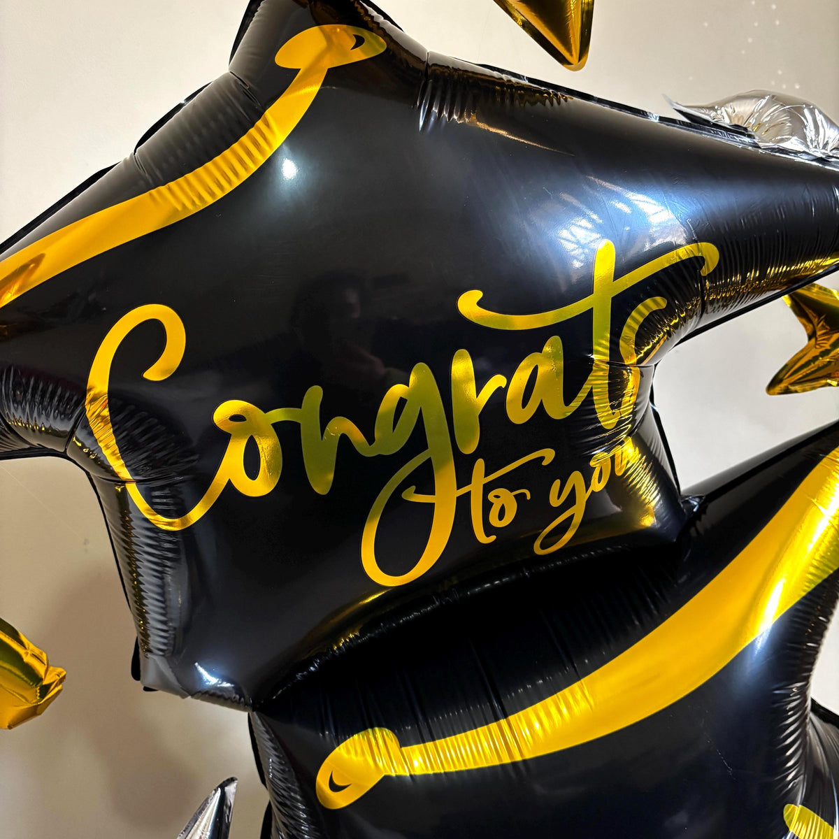 Black & Gold Graduation Balloon Sculpture | Standalone Grad Balloon | Graduation Party Decor | Congrats Grad