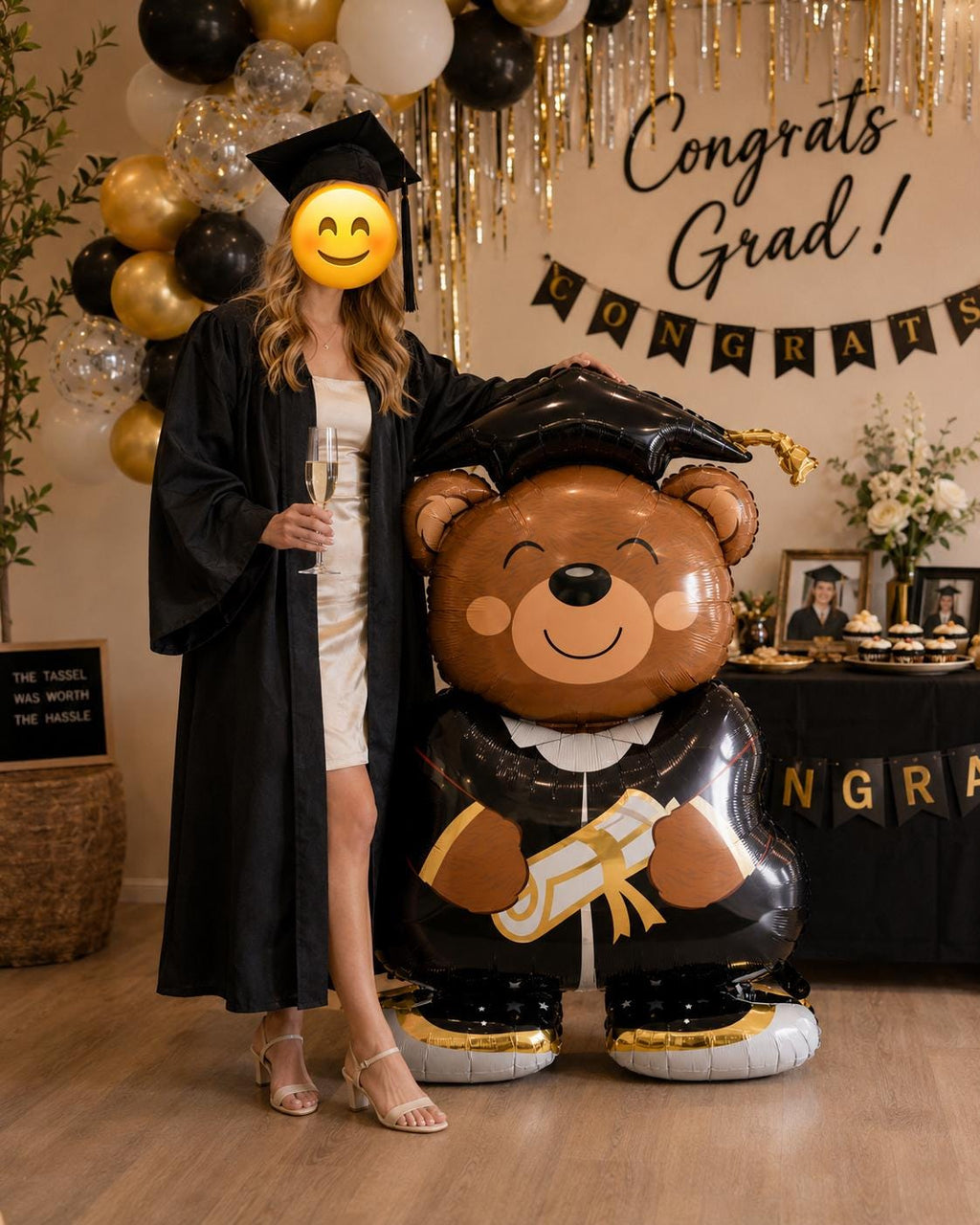 Graduation Bear Balloon, Giant Teddy Bear Foil Balloon with Diploma, Grad Party Decor, College Graduation Gift