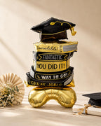 Graduation Books Balloon, You Did It Foil Balloon, Black Gold Grad Party Decor, Graduation Cap Book Stack