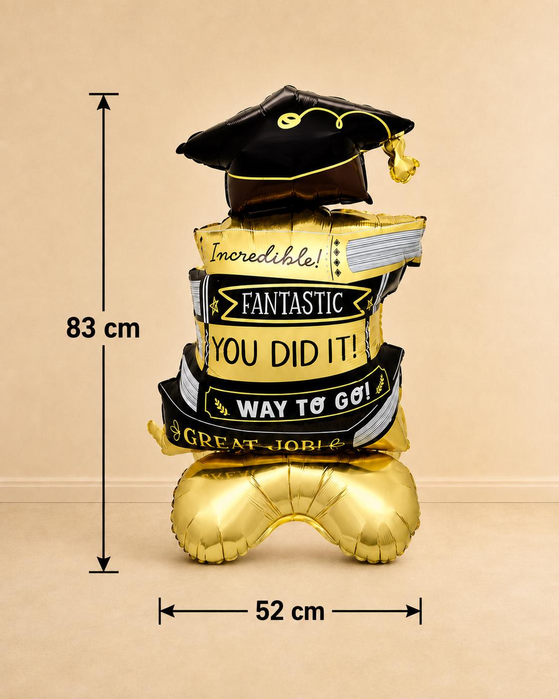 Graduation Books Balloon, You Did It Foil Balloon, Black Gold Grad Party Decor, Graduation Cap Book Stack