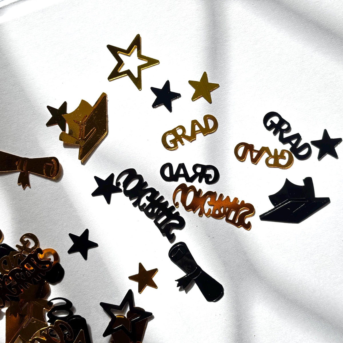 Black & Gold Graduation Confetti | GRAD  and Congrats Table Scatter | Graduation Party Decorations | Caps, Stars  and Diploma Confetti