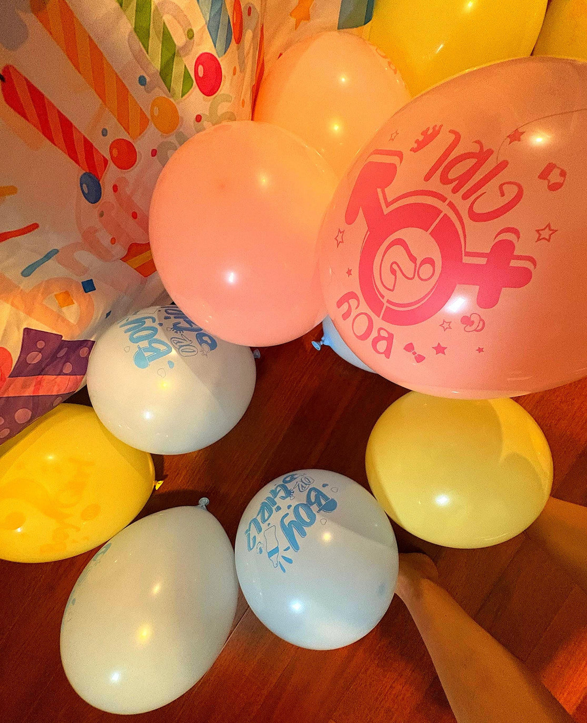 Gender Reveal Balloons, 12" Pink Blue Yellow Baby Shower Decor (12 Pack)