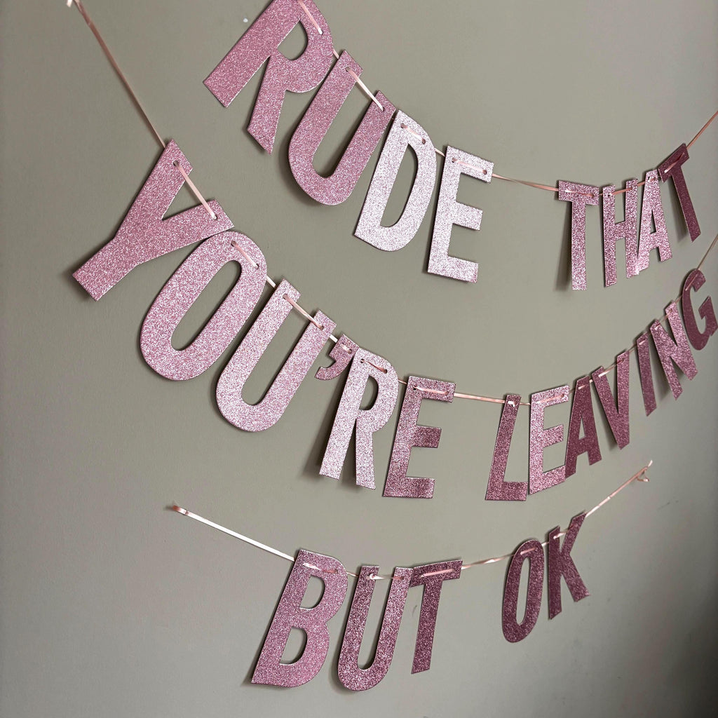 Funny Farewell and Going Away Party Decoration | Pink Glitter Banner | Last Day at work | Retirement Party | Graduation Party Decor