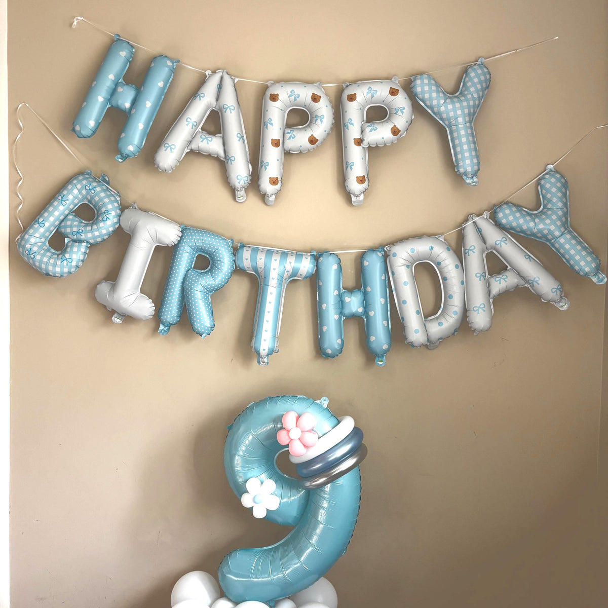 Teddy Bear Happy Birthday Balloon Banner | 16" Foil Letter Balloons | Teddy Bear Birthday Decor