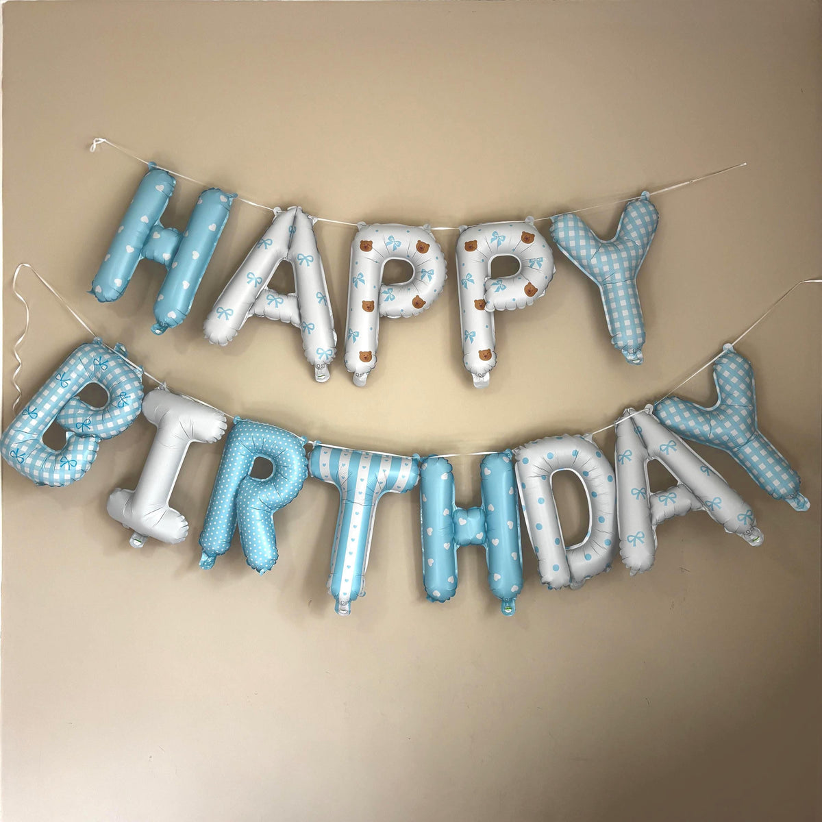 Teddy Bear Happy Birthday Balloon Banner | 16" Foil Letter Balloons | Teddy Bear Birthday Decor