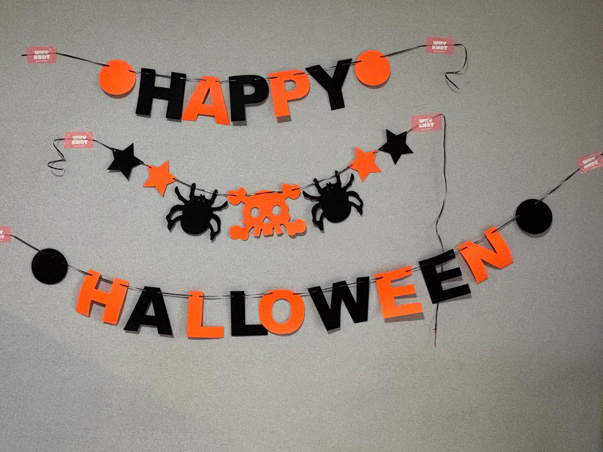 HAPPY HALLOWEEN Garland – Spooky Orange & Black Halloween Party Banner