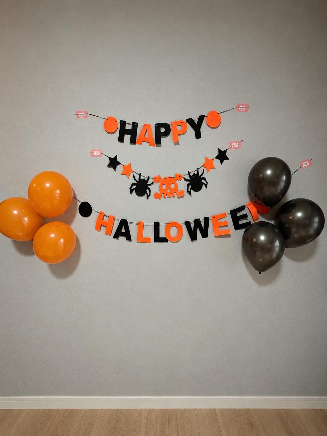 HAPPY HALLOWEEN Garland – Spooky Orange & Black Halloween Party Banner