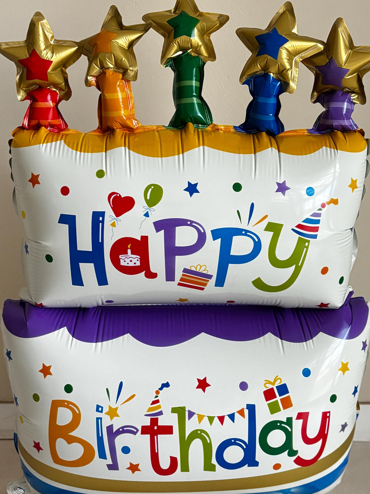 Giant Birthday Cake Balloon Stack – Fun Birthday Party Decoration | Freestanding Foil Balloon Cake Centrepiece | Birthday Balloon Display