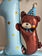 Giant 1st Birthday Balloon Stack | Number 1 Teddy Bear Balloon | Baby Birthday Decor | Freestanding First Birthday Party Decoration