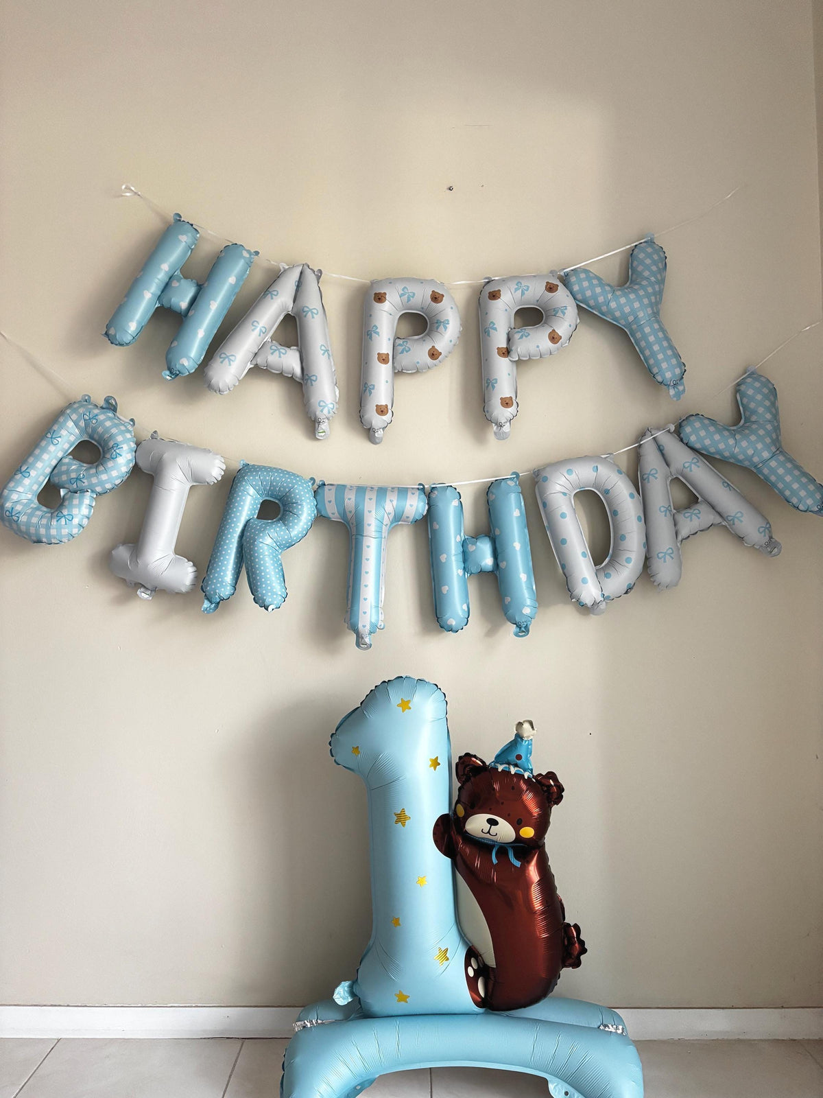 Giant 1st Birthday Balloon Stack | Number 1 Teddy Bear Balloon | Baby Birthday Decor | Freestanding First Birthday Party Decoration