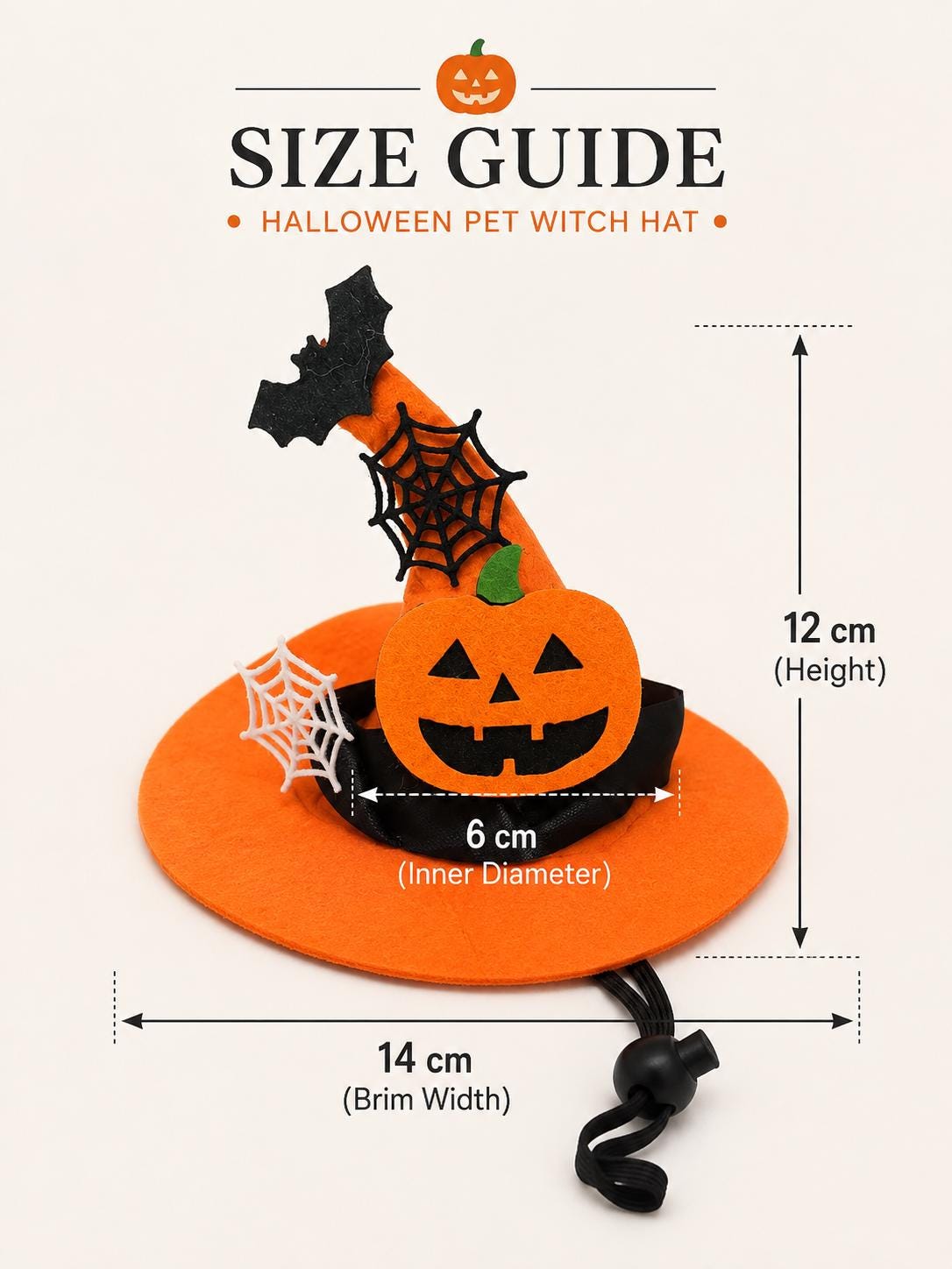 Halloween Pet Witch Hat for Cats, Dogs and Other Pets, Adjustable Halloween Costume Hat, Orange or Black, Pet Photo Prop Australia