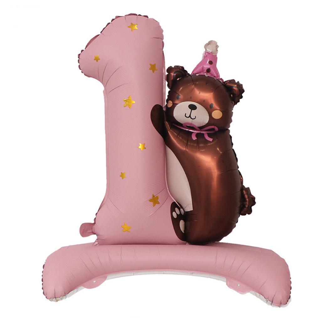 Giant 1st Birthday Balloon Stack | Number 1 Teddy Bear Balloon | Baby Birthday Decor | Freestanding First Birthday Party Decoration