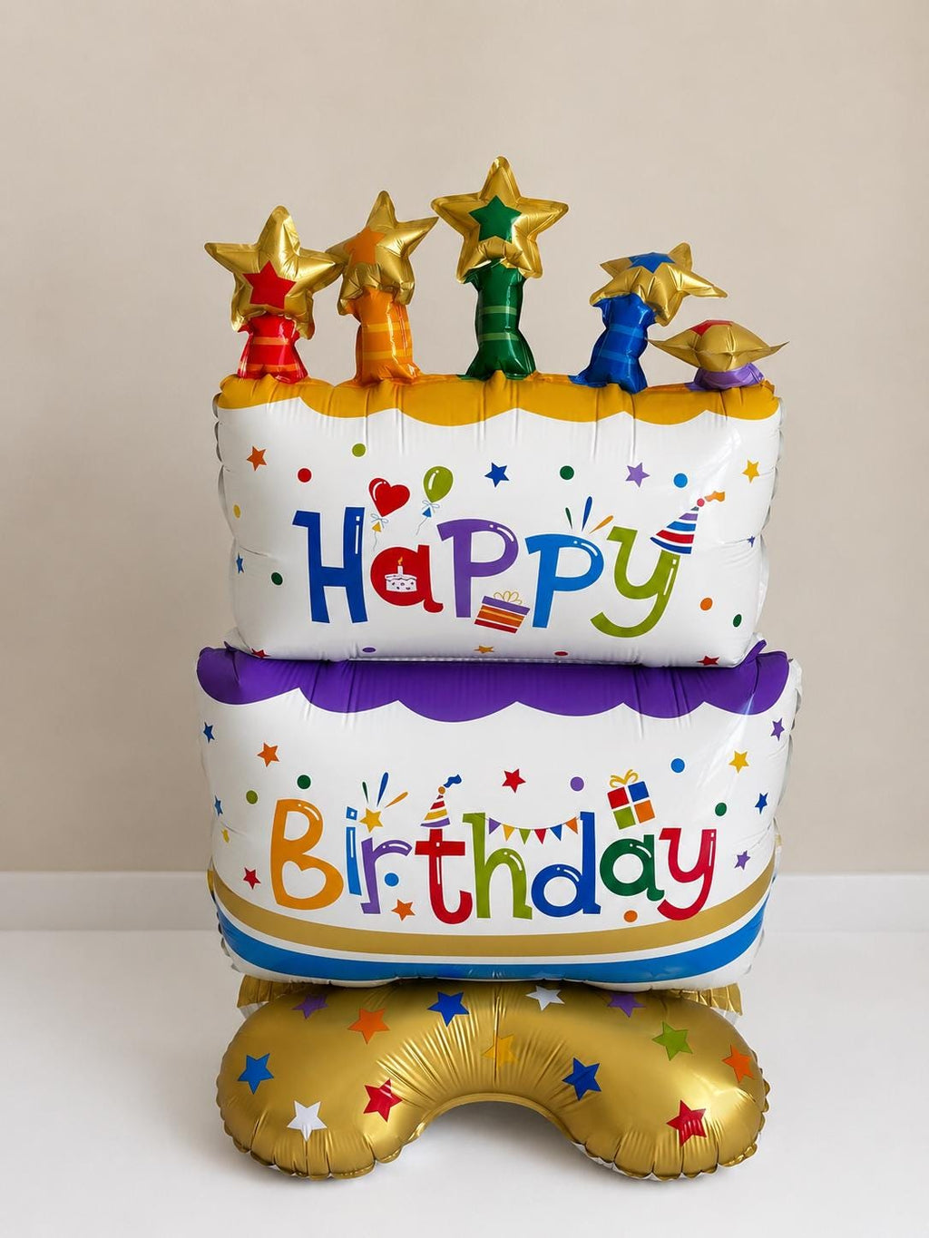 Giant Birthday Cake Balloon Stack – Fun Birthday Party Decoration | Freestanding Foil Balloon Cake Centrepiece | Birthday Balloon Display