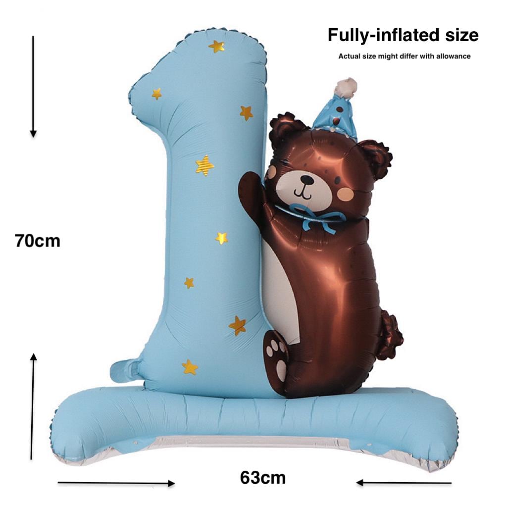 Giant 1st Birthday Balloon Stack | Number 1 Teddy Bear Balloon | Baby Birthday Decor | Freestanding First Birthday Party Decoration