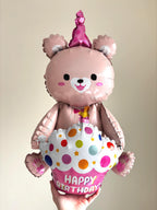 Happy Birthday Bear Balloon | Pink Teddy Bear Foil Balloon | Birthday Party Decor |  Kids Birthday Gift | Perth Balloons
