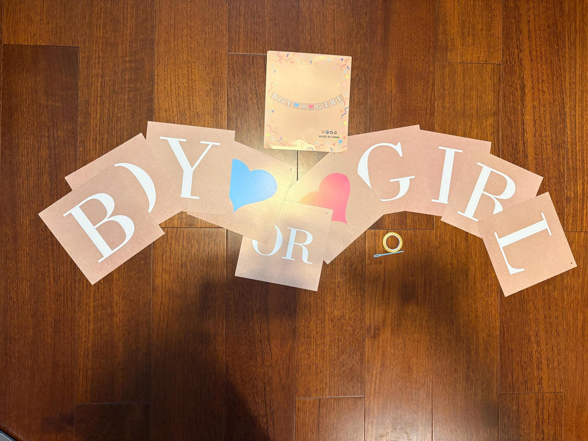 Boy or Girl Banner |Gender Reveal Party Decor |Baby Shower Banner |Vintage Kraft Paper Pull Flag |Gender Reveal Decor |Baby Shower Backdrop