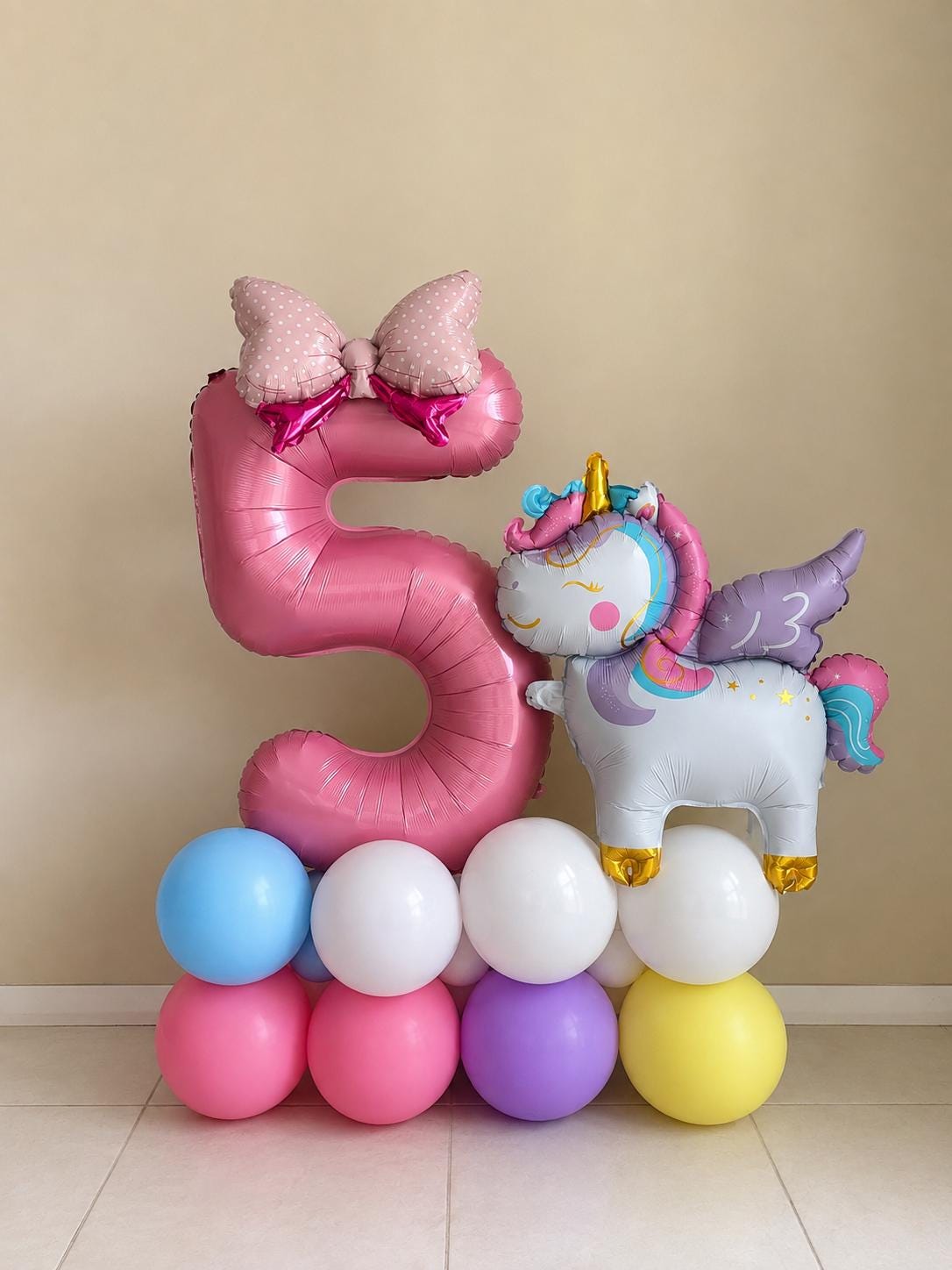 Unicorn Birthday Number Balloon Stack | Customizable Decor | DIY Balloons for Girls' Parties