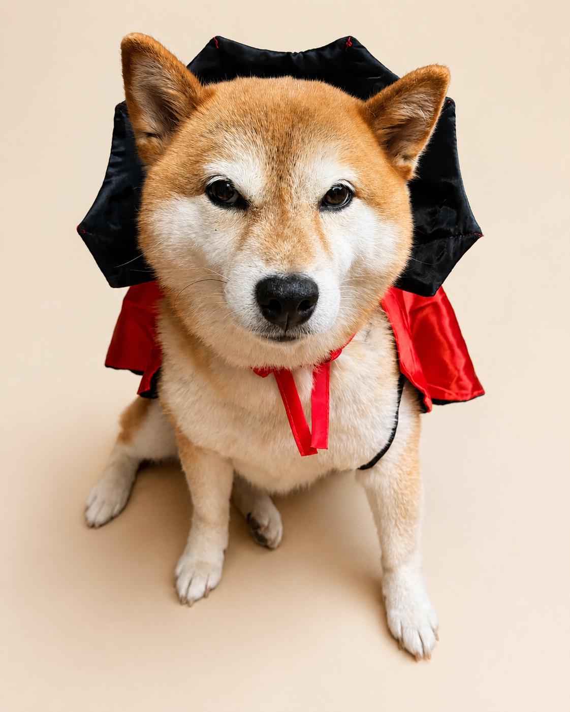 Dog Vampire Cape Costume, Red & Black Halloween Pet Outfit for Dogs and Cats, Adjustable Tie-On Bat Collar