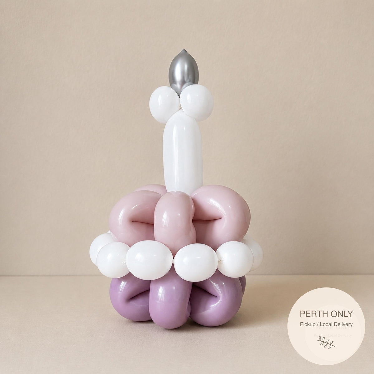 Personalised Mini Balloon Birthday Cake, Pink Lavender, Silver Candle, Personalised Balloons  (Perth Only)