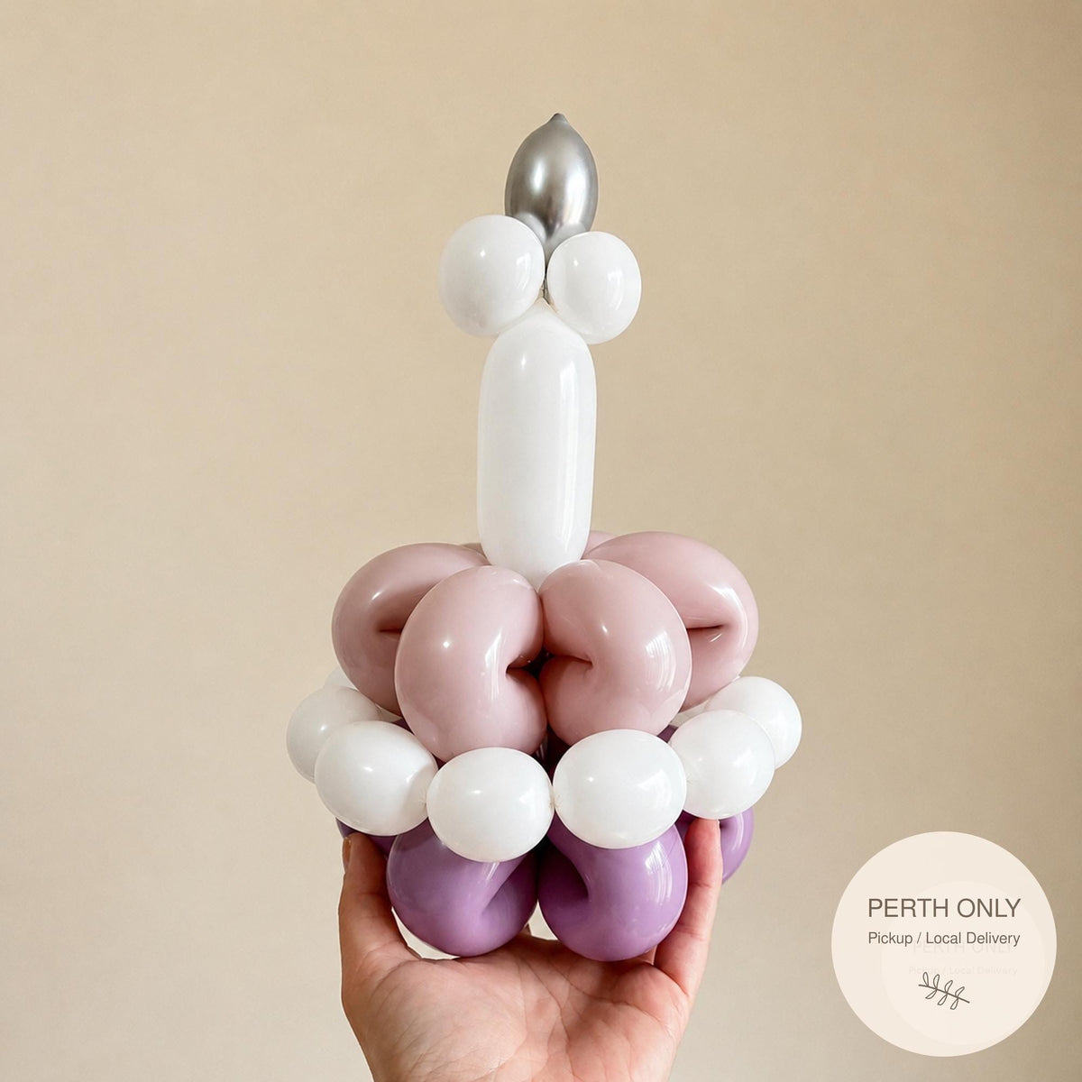 Personalised Mini Balloon Birthday Cake, Pink Lavender, Silver Candle, Personalised Balloons  (Perth Only)