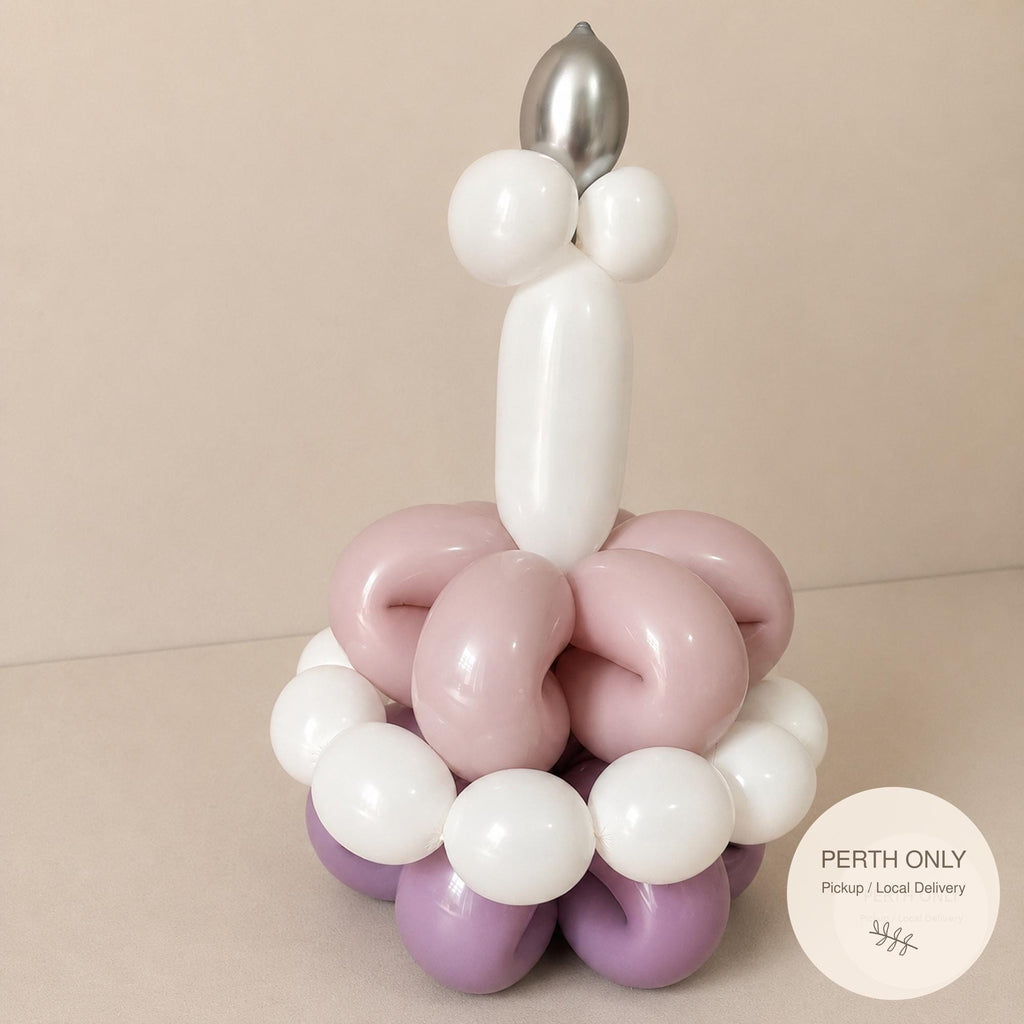 Personalised Mini Balloon Birthday Cake, Pink Lavender, Silver Candle, Personalised Balloons  (Perth Only)