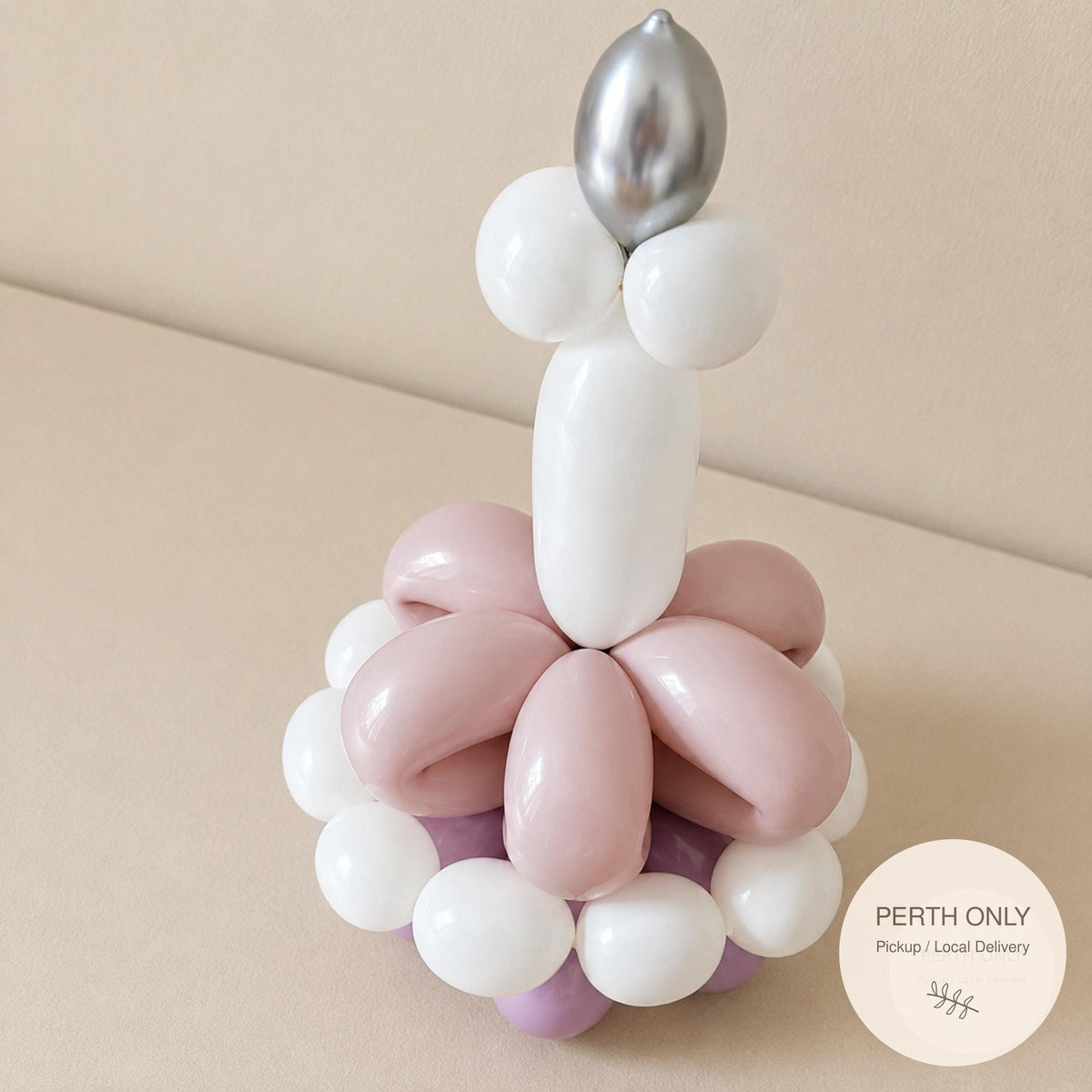 Personalised Mini Balloon Birthday Cake, Pink Lavender, Silver Candle, Personalised Balloons  (Perth Only)
