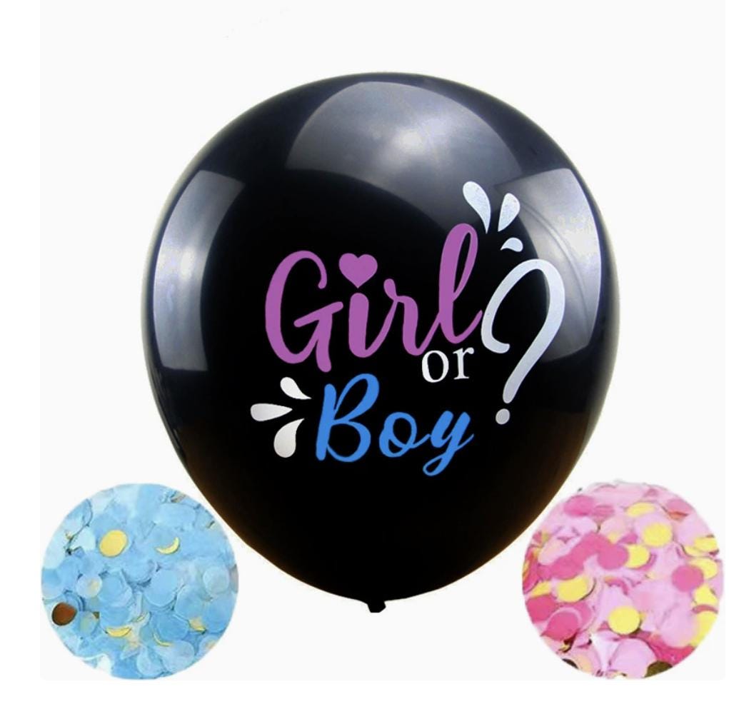 36" Gender Reveal Balloon, Boy or Girl Balloon, Gender Reveal Party Decor, Baby Shower Balloon, Pink or Blue Confetti Balloon