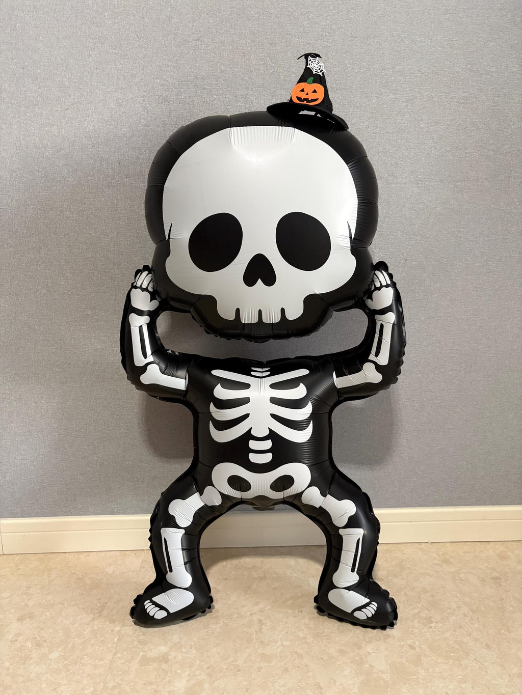 Giant Skeleton Foil Balloon – Black & White Halloween Party Decor