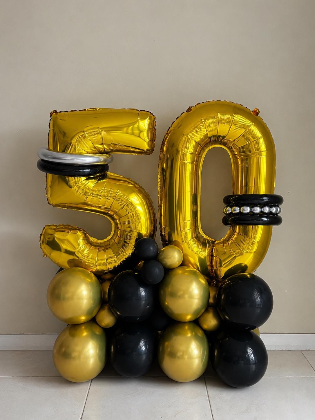 50th Birthday Balloon Stack – Gold & Black Milestone Birthday Balloons ( DIY Kits)